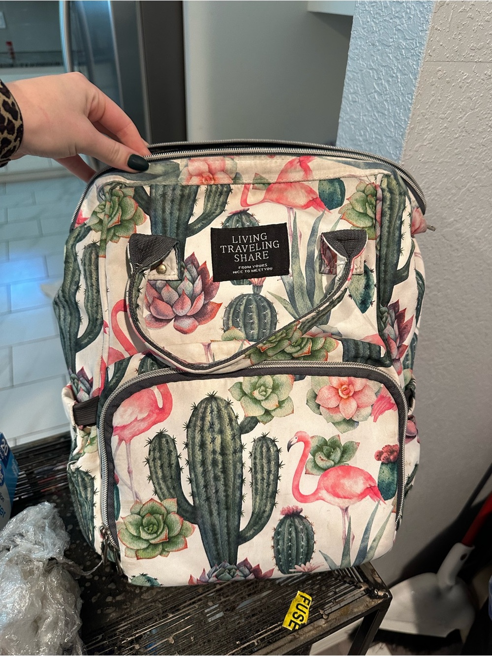 Floral Cactus & Flamingo Backpack - Pink & Green